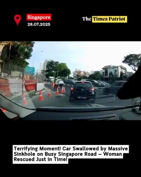 Terrifying Moment! Car Swallowed by Massive Sinkhole on Busy Singapore Road — Woman Rescued Just in Time!