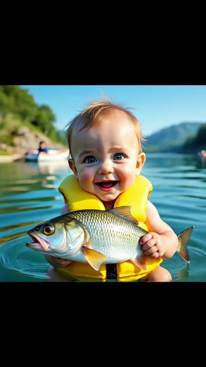 Baby and fish