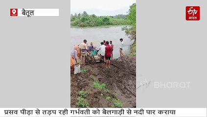 प्रसव पीड़ा से तड़पती गर्भवती बैलगाड़ी पर, उफनती नदी पार कराई