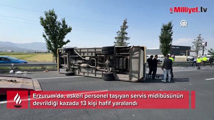 Askeri personeli taşıyan servis devrildi! 13 yaralı