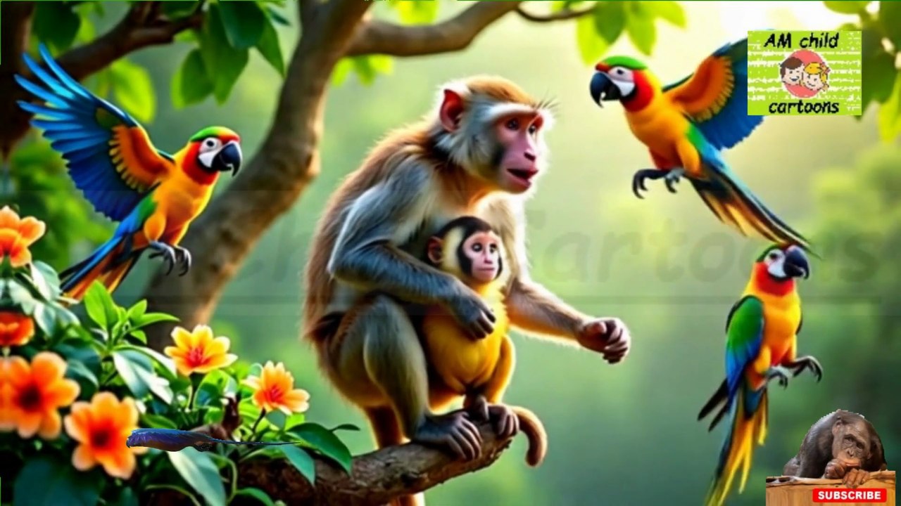 پانچ طوطے اور ننھا بندر Title: Five Little Parrots and the Baby Monkeyll Bedtime Stories  #am_child_cartoons