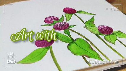 How to paint Globe amaranth| WATER COLOUR FLOWER|Easy Floral Art for Beginners