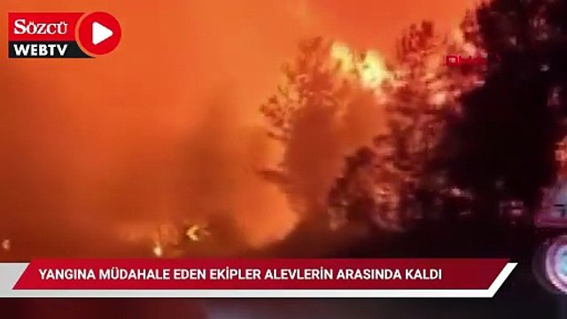 Bursa'daki orman yangınına müdahale eden ekipler alevlerin arasında kaldı