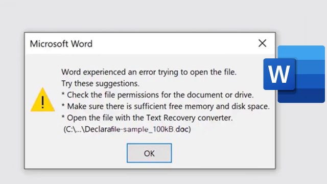 [100% Working] Fix Word Opening Error – Experienced an Error Trying to Open the File