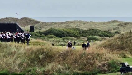 Pipe band perform while President Trump walks out at ceremony
