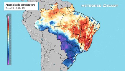 Previsão de anomalia de temperatura nesta quarta (30)