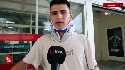 Adana’da kaza anında açılan kapıdan atlayan genç