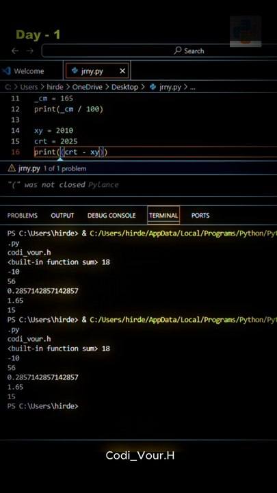 I Just Wrote My First Code! 😲 | Day 1 – Variables in Python 🐍#python #programming #codinglife #pythonjourney