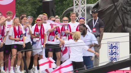 Sarina Wiegman goes crazy as Burna Boy joins Lioness celebrations