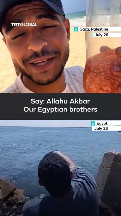 the bottles which have some grains that Egyptian man throw into the sea reach Gaza and see the reaction of Gaza people