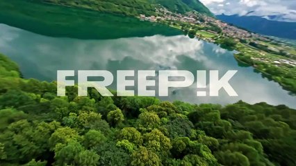lush green forest surrounds the serene lago di levico, reflecting the cloudy sky, aerial view