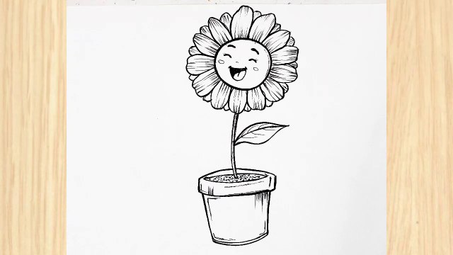 How to Draw a Cute Flower in a Pot _ Easy Flower Pot Drawing for Beginners