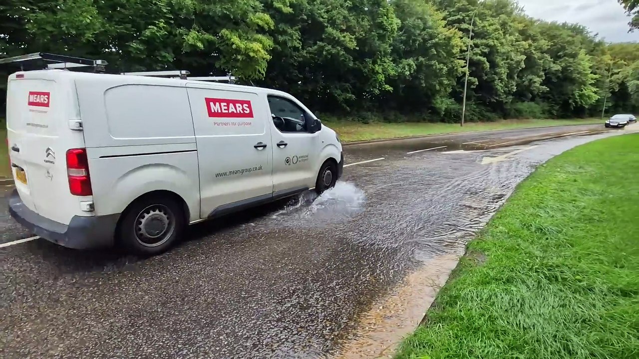 Burst water main floods Peterborough road