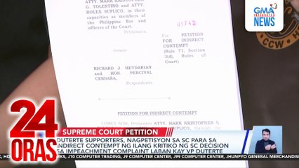 Duterte supporters, nagpetisyon sa SC para sa indirect contempt ng ilang kritiko ng SC decision sa impeachment complaint laban kay VP Duterte | 24 Oras