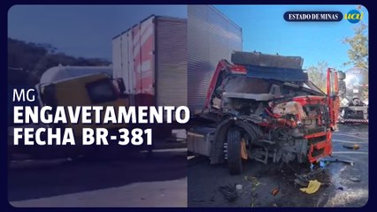 Engavetamento com carretas, caminhão e carro fecha BR-381 no Sul de Minas