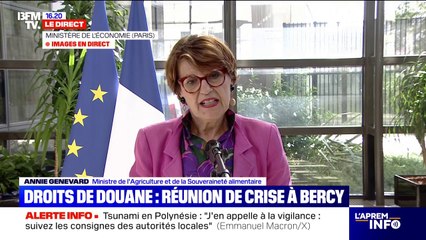 Pour Annie Genevard, ministre de l'Agriculture, "on a évité l'escalade" sur le sujet des droits de douane avec les États-Unis