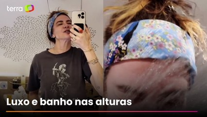 Luciana Gimenez mostra como é tomar banho na primeira classe de um avião