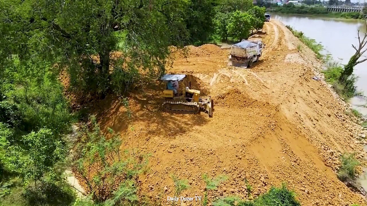 Best Incredible Activity Filling Land by Dump Truck 5 Ton with Bulldozer Komatsu D21Power