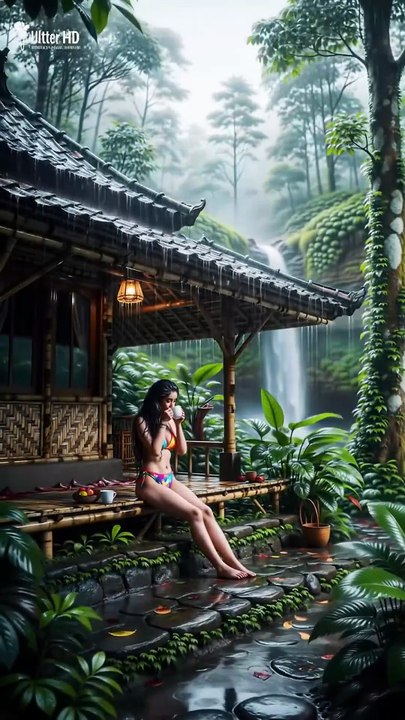 Heavy Rain in a Traditional Indonesian Village – Pure Calm ☕🌧️ #amsr #waterfall #nature