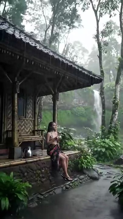 Relaxing Rain Sounds at a Village House in Indonesia 🌧️🕊️ #amsr #waterfall #nature