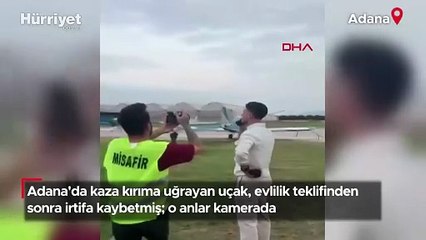 Adana'da kaza kırıma uğrayan uçak, evlilik teklifinden sonra düşmüş; o anlar kamerada!
