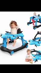 6-in-1 Foldable Baby Walker with Adjustable Height & Speed, Airplane-Themed Activity Push Walker with Music & Lights,