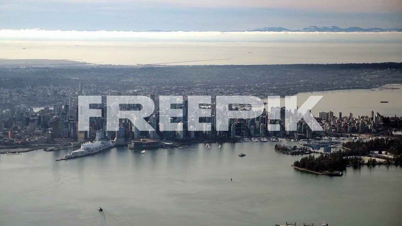 vancouver wide angle aerial view on a bleak winter day