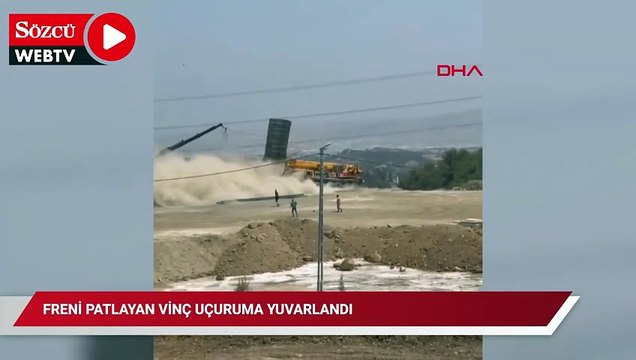Freni patlayan vinç uçuruma yuvarlandı; 2 ağır yaralı