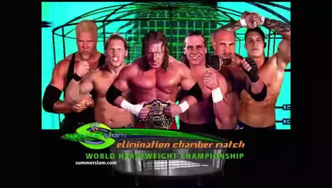 Triple H vs Shawn Michaels vs Kevin Nash vs Chris Jericho vs Randy Orton vs Goldberg World Heavyweight Title Elimination Chamber Match in Summerslam 2003