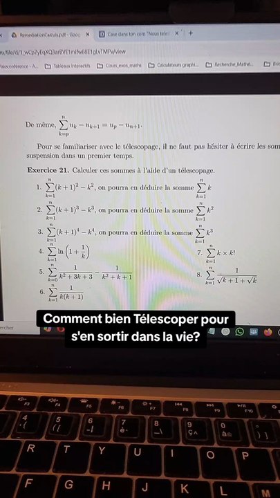 Calculs de sommes et télescopage.Poly H4 vers la Prépa BL Ex21.#somme #prepa #h4