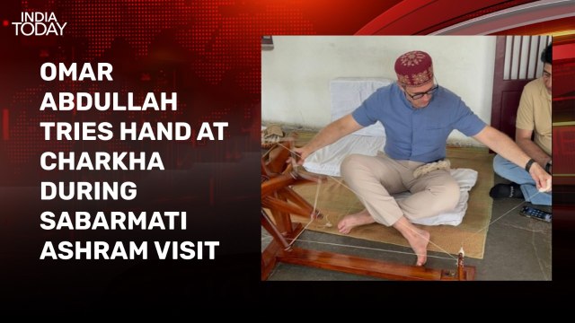 Video: Omar Abdullah visits Sabarmati Ashram, learns to spin charkha