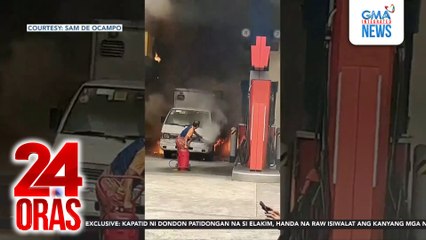 Closed van, nagliyab habang nagkakarga ng gasolina ang driver sa mga plastic drum | 24 Oras