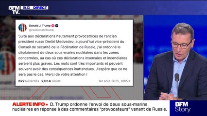 Donald Trump ordonne l'envoi de deux sous-marins nucléaires après des propos qu'il juge "provocateurs" de la Russie