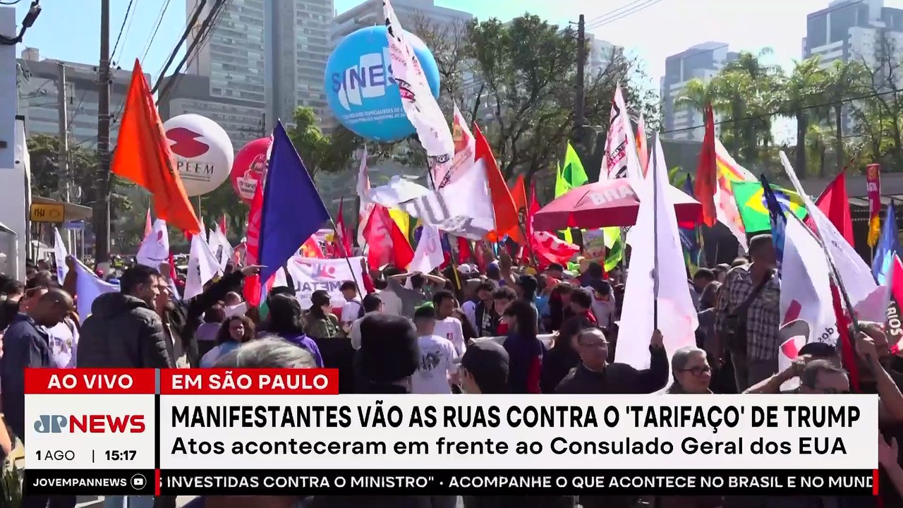 Protesto contra tarifa de Trump em São Paulo é realizado em frente ao consulado | TEMPO REAL