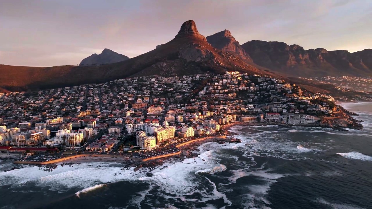 Seashore in Cape Town (South Africa) with Lion's Head Mountain and The Twelve Apostles
