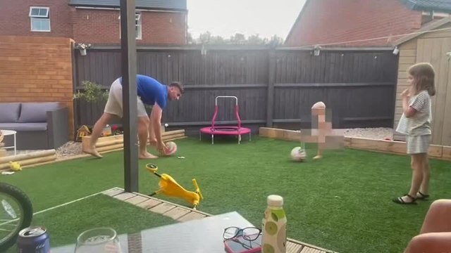 Girl Accidentally Kicks Ball Into Dad's Face While Playing Football