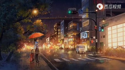 A gentle piano melody, with the sound of rain falling, as if I were waiting for you at that intersection