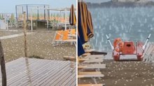 Violenta grandinata in spiaggia a Igea Marina: chicchi grandi quanto palle da golf si abbattono sulla riviera