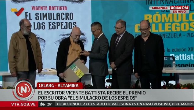 Escritor argentino Vicente Battista recibe el Premio Internacional de Novela Rómulo Gallegos 2025