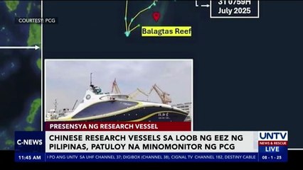 Chinese research vessels sa loob ng EEZ ng Pilipinas, patuloy na minomonitor ng PCG
