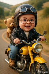 Baby Boy And Mouse Riding Motorcycle Adventure On The Road - AI Video
