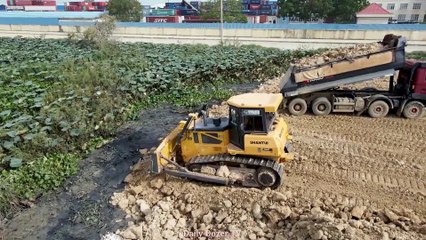 EP 8 Best Fantastic Action Bulldozer SHANTHUI Showing Talent Skill Moving Big Soil Stone into water