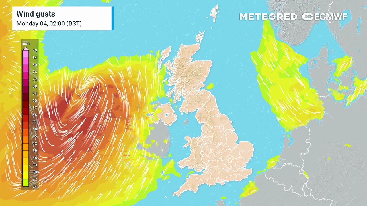 Up to 90mph wind gusts today as Storm Floris arrives to the UK