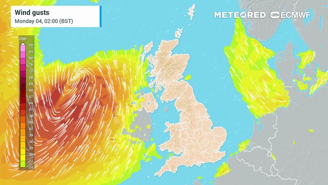Up to 90mph wind gusts today as Storm Floris arrives to the UK