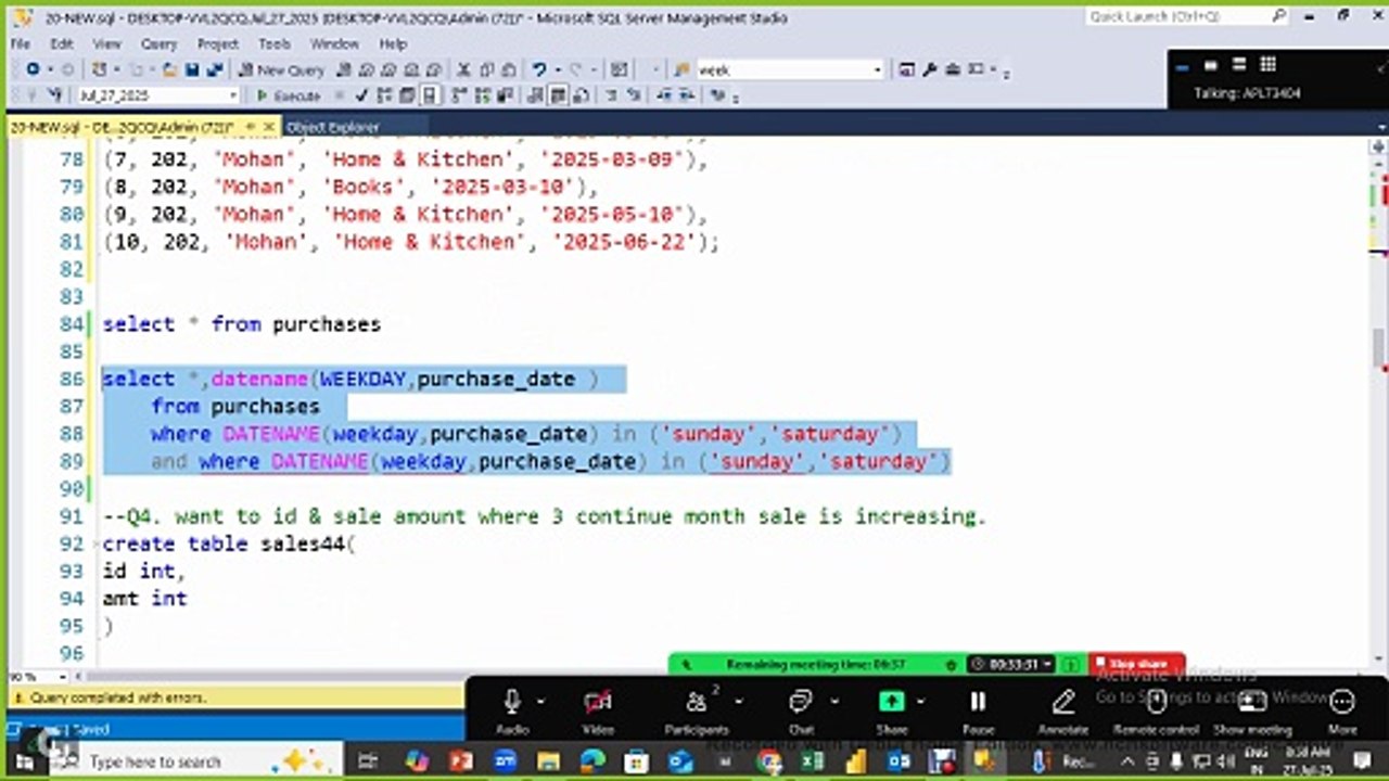 20 Live SQL Practice Session 27 Jul 2025