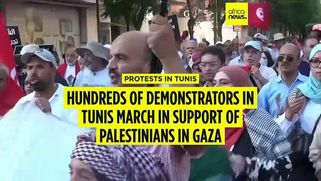 Hundreds of pro-Gaza demonstrators march through the streets of Tunis