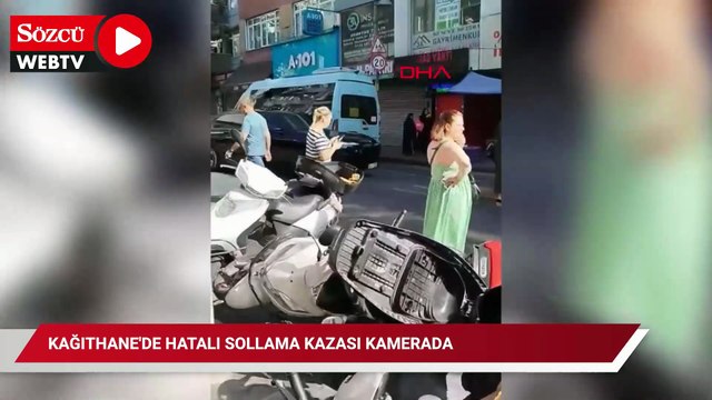 Kağıthane'de hatalı sollama kazası kamerada: 10 araç zarar gördü; ortalık savaş alanına döndü