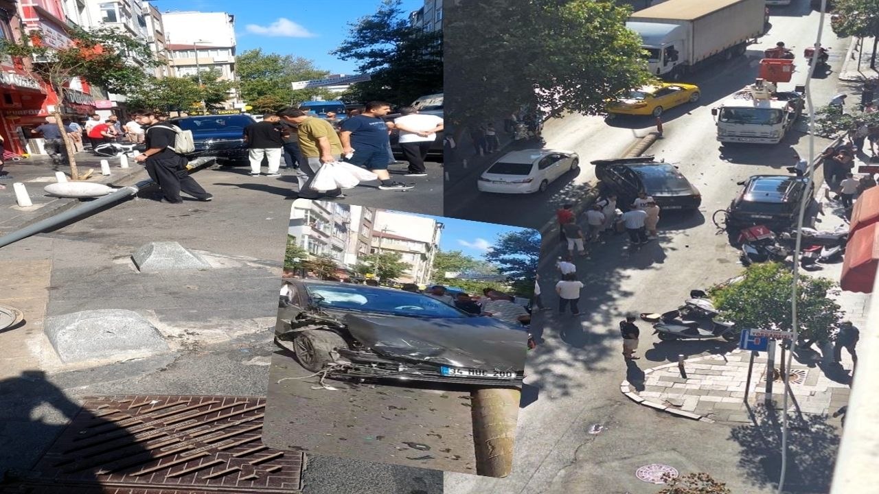 Kağıthane’de hatalı sollama kazaya yol açtı: 10 araca çarptı, elektrik direğini devirdi