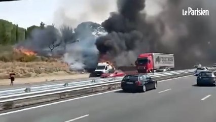 Un véhicule en feu sur l’autoroute A9 dans l’Hérault