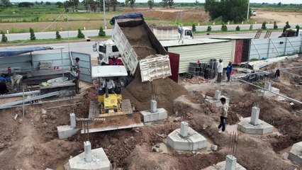 Amazing New  work KOMATSU Dozers D20P Pushing sand fill the flooded land Connect 100%(Land for sale)